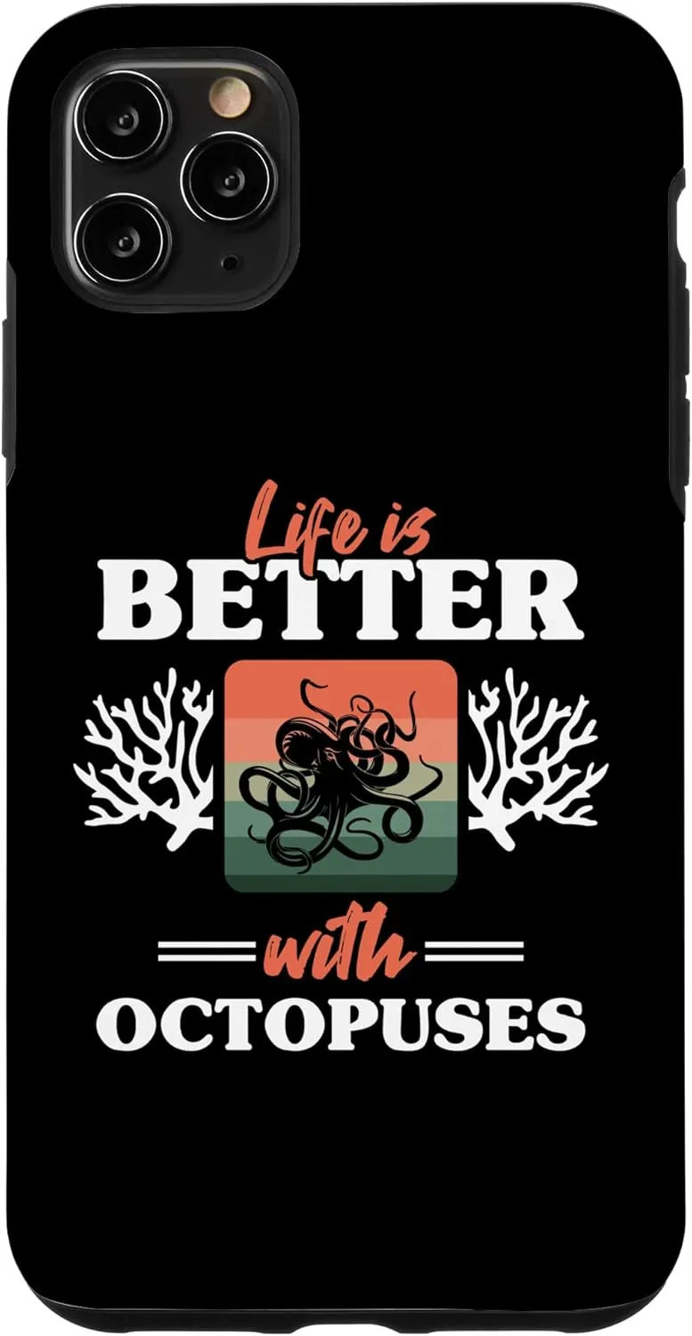 iPhone 11 Pro Max Retro Tentacles Octopus Fan Life Is Better With Octopuses Case Octopus-shaped decorative fan