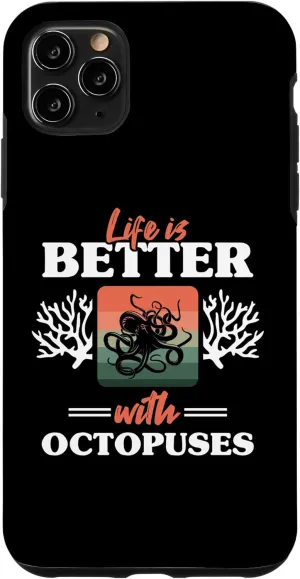 iPhone 11 Pro Max Retro Tentacles Octopus Fan Life Is Better With Octopuses Case Octopus-shaped decorative fan