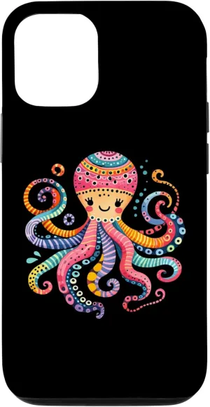 iPhone 14 Cute Colorful Watercolor Octopus for Octopus Lovers and Fan Case Octopus-shaped decorative fan
