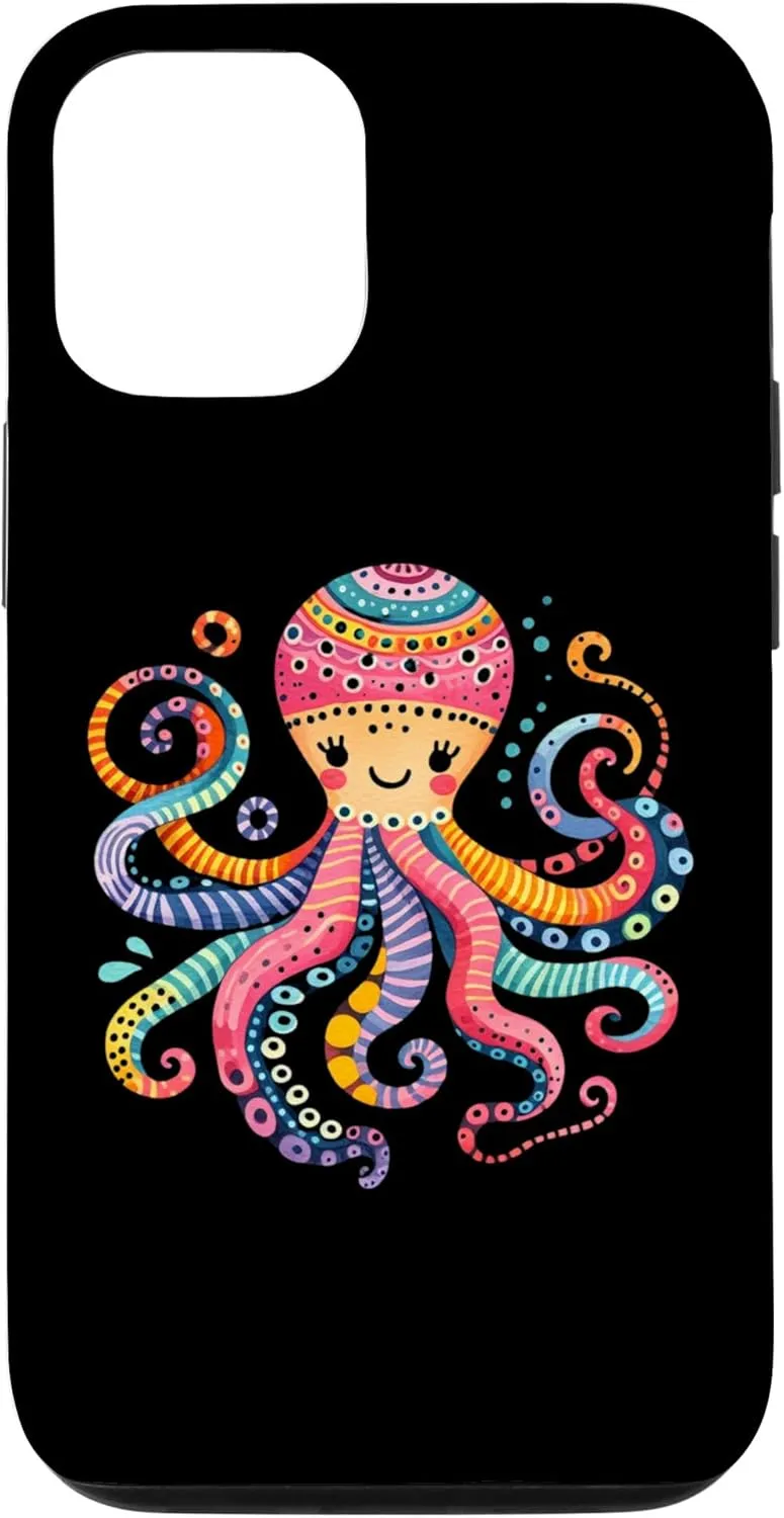 iPhone 14 Cute Colorful Watercolor Octopus for Octopus Lovers and Fan Case Octopus-shaped decorative fan