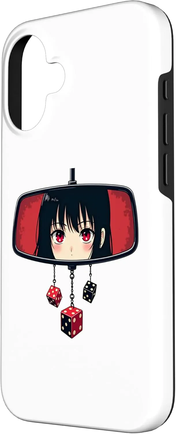 iPhone 16 Anime Girl Rearview Mirror Design with Hanging Dice For Girl Case