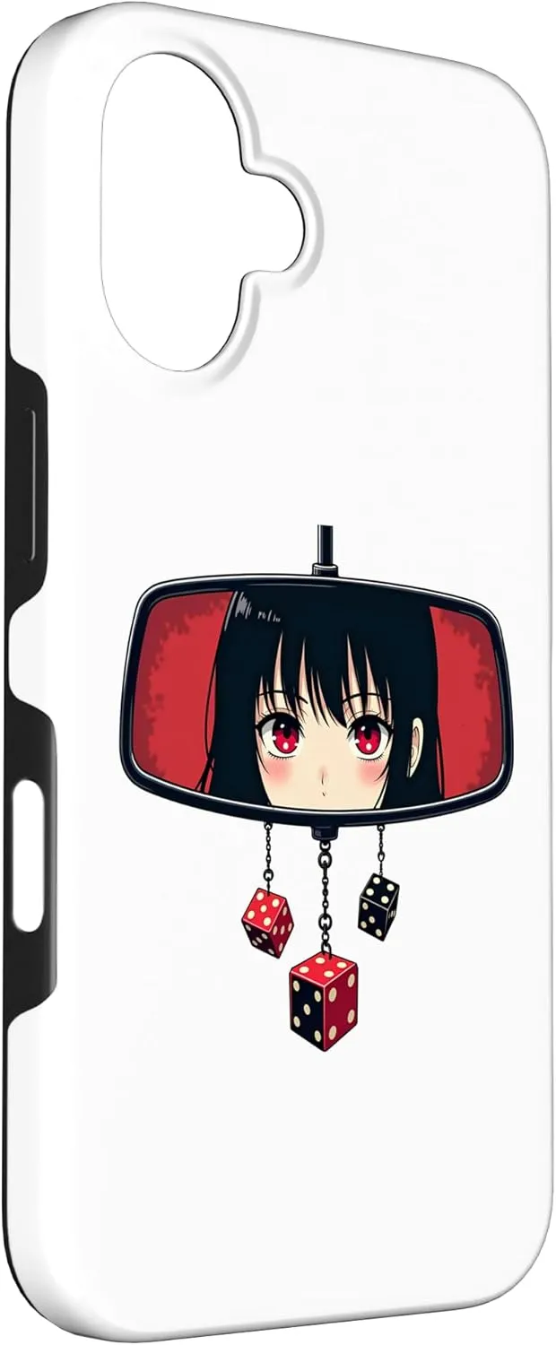 iPhone 16 Anime Girl Rearview Mirror Design with Hanging Dice For Girl Case