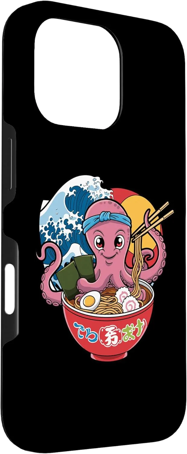 iPhone 16 Pro Kawaii Octopus Ramen Bowl With Chopsticks Noodles Case