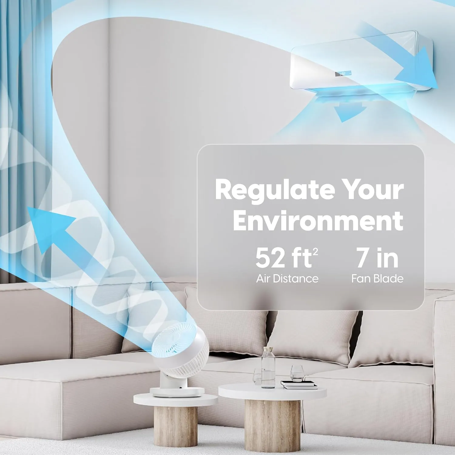 IRIS USA WOOZOO Air Circulator Fan with Remote, 360 Oscillation, 3 Speeds, 52ft Max Air Distance, Quiet Motor, Small Fan for Bedroom, Office, Dorm, White