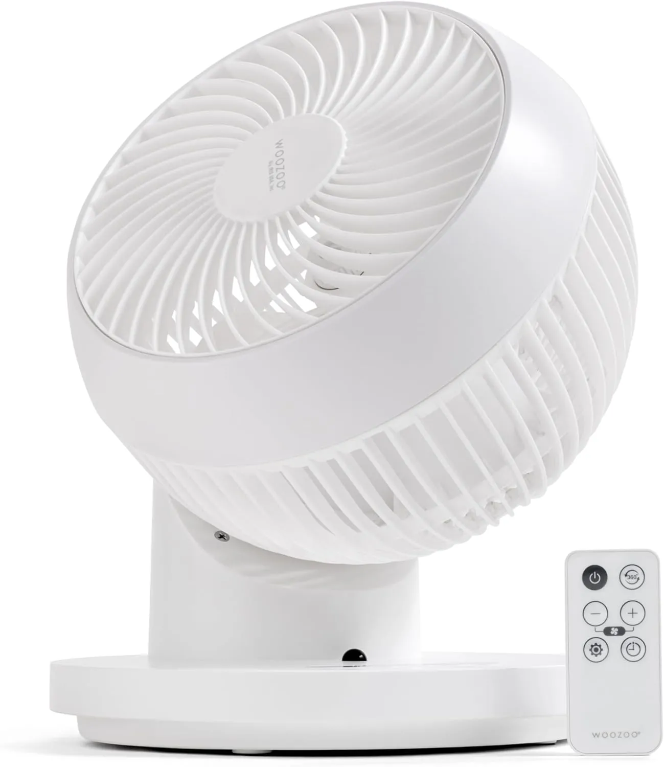IRIS USA WOOZOO Air Circulator Fan with Remote, 360 Oscillation, 3 Speeds, 52ft Max Air Distance, Quiet Motor, Small Fan for Bedroom, Office, Dorm, White 360-degree rotating fan for home use