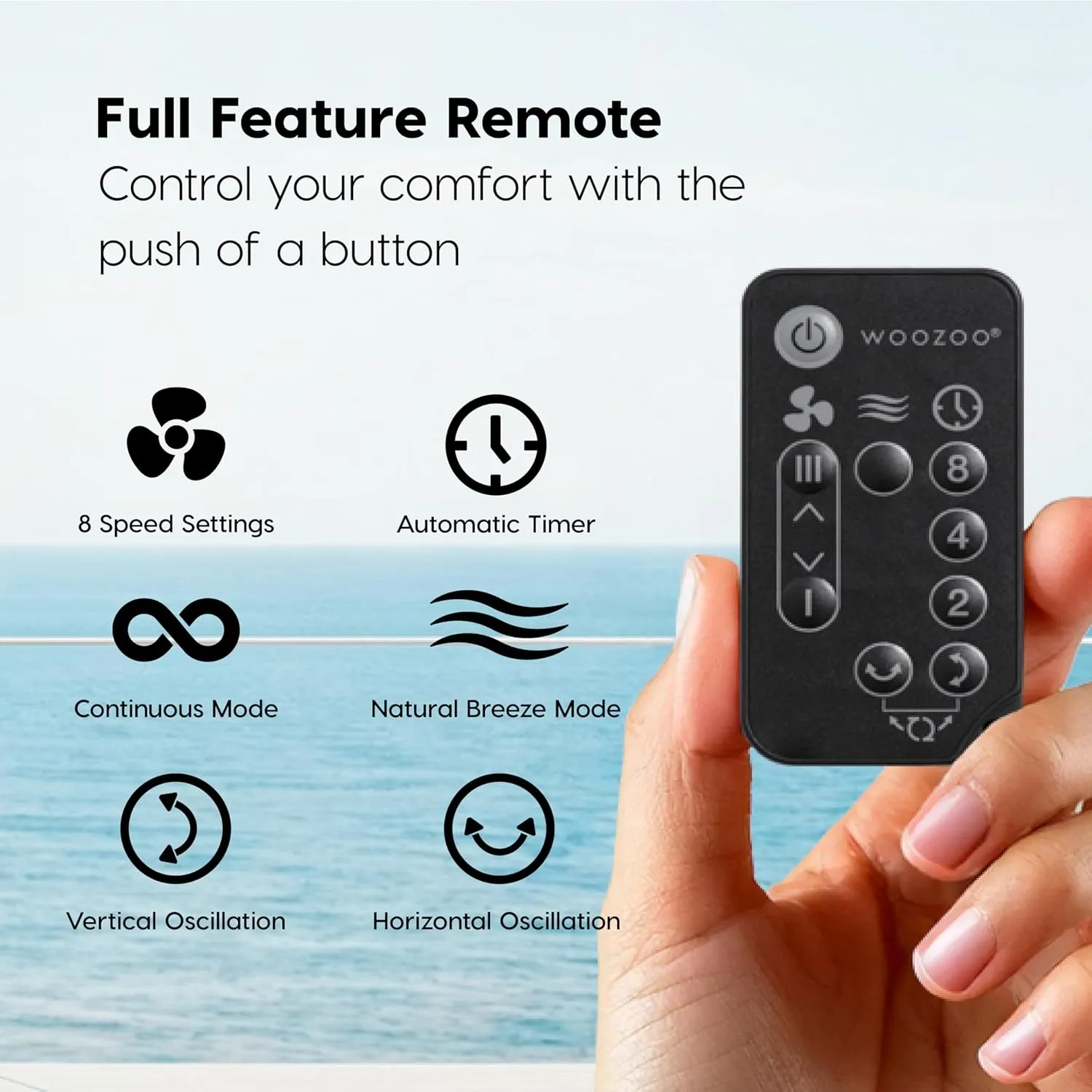 IRIS USA WOOZOO Air Circulator Fan with Remote, Oscillating, 8 Speeds, 82ft Max Air Distance, 120 Adjustable Tilt, Ultra Quiet Motor, Small Fan for Bedroom, Office, Dorm, Black