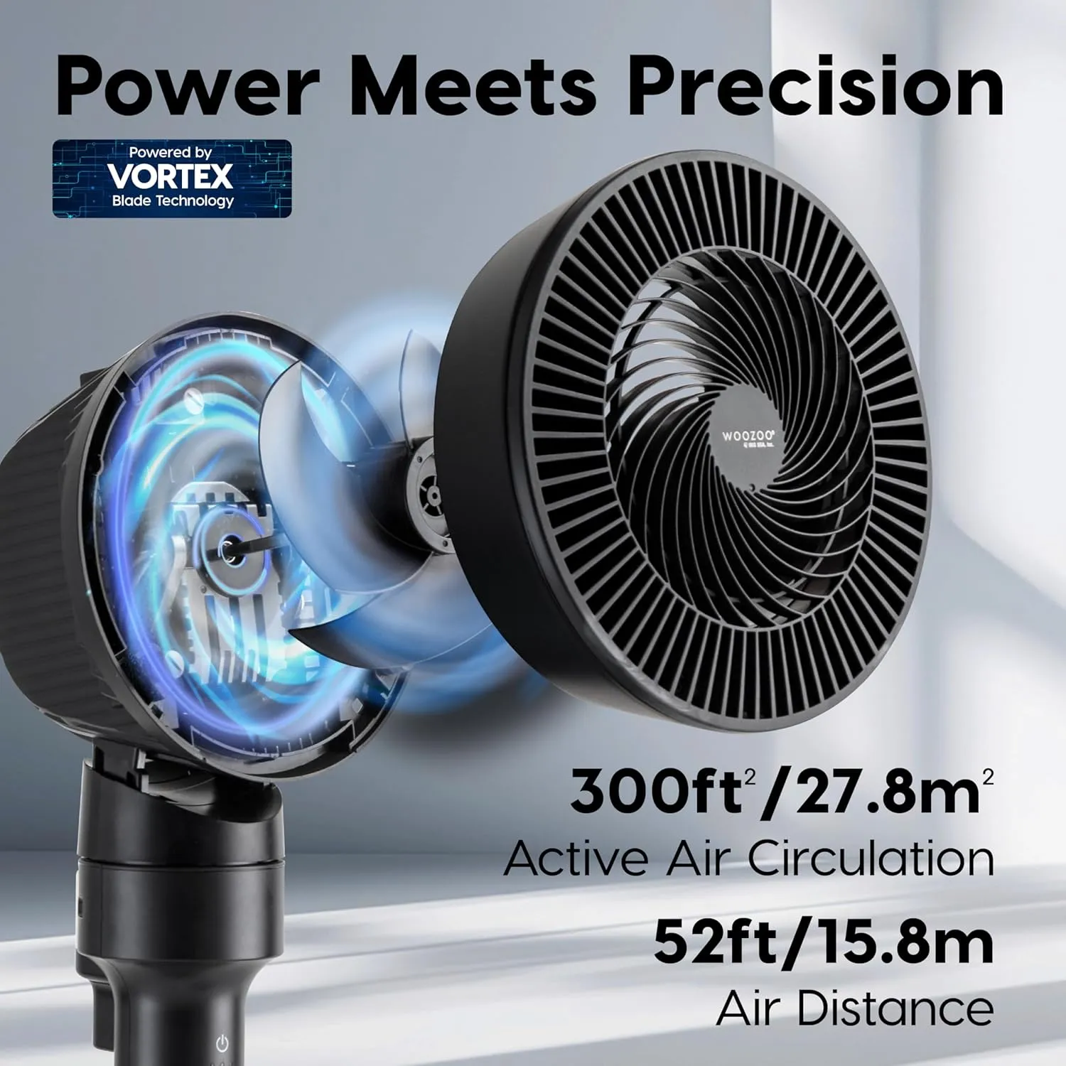 IRIS USA WOOZOO Air Circulator Pedestal Fan with Remote, 5.5" 3-Wing Blade, 3D Oscillation, Adjustable Height & Tilt, Quiet Motor, LED Display, Living Room, Office, Dorm, Bedroom Fan, Black