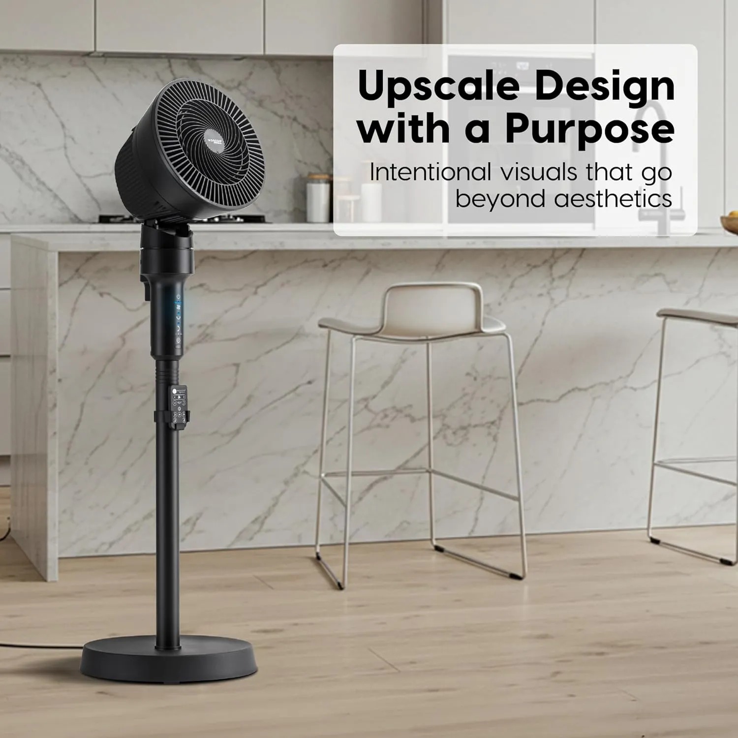 IRIS USA WOOZOO Air Circulator Pedestal Fan with Remote, 5.5" 3-Wing Blade, 3D Oscillation, Adjustable Height & Tilt, Quiet Motor, LED Display, Living Room, Office, Dorm, Bedroom Fan, Black