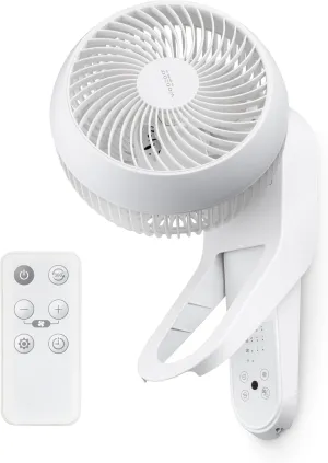 IRIS USA WOOZOO Air Circulator Wall Mount Fan with Remote, 360 Oscillation, 3 Speeds, 414 sqft Coverage, Quiet 30dB Motor, Adjustable Tilt, for Bedroom, Living Room, Office, Dorm, White USB desktop fan for workspace