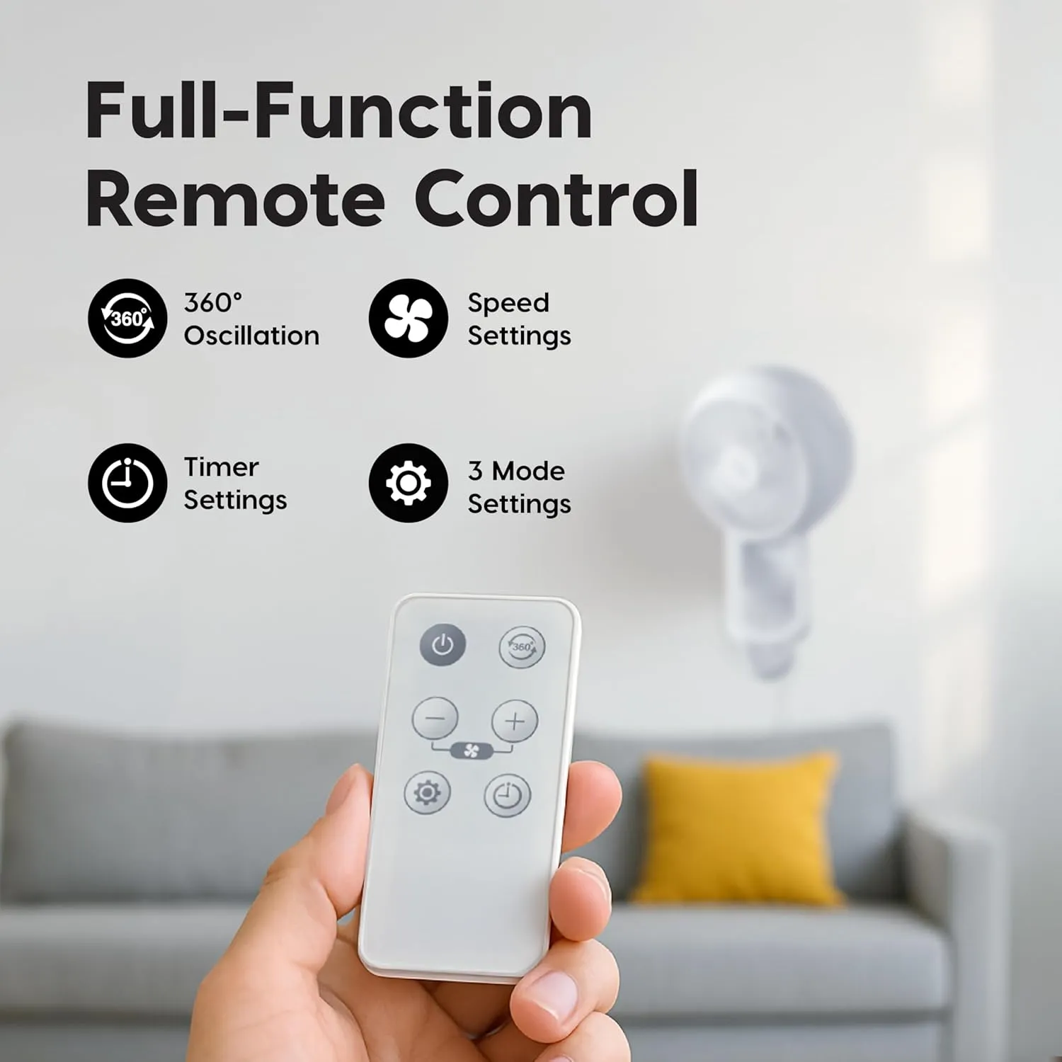 IRIS USA WOOZOO Air Circulator Wall Mount Fan with Remote, 360 Oscillation, 3 Speeds, 414 sqft Coverage, Quiet 30dB Motor, Adjustable Tilt, for Bedroom, Living Room, Office, Dorm, White