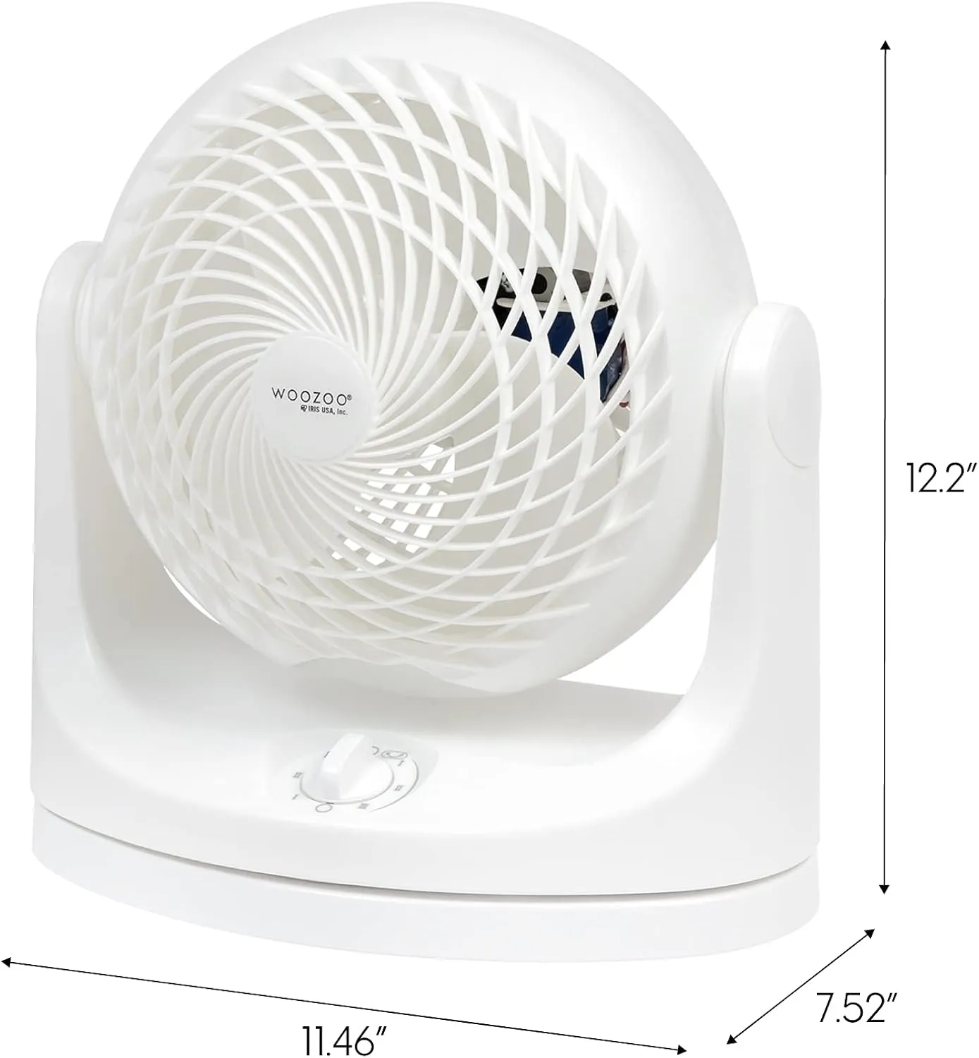 IRIS USA WOOZOO Desk Fan, Oscillating Table Air Circulator, 3 Speeds, 52ft Max Air Distance, 112 Adjustable Tilt, 30db Quiet Motor, Small Fan for Bedroom, Office, Dorm, White