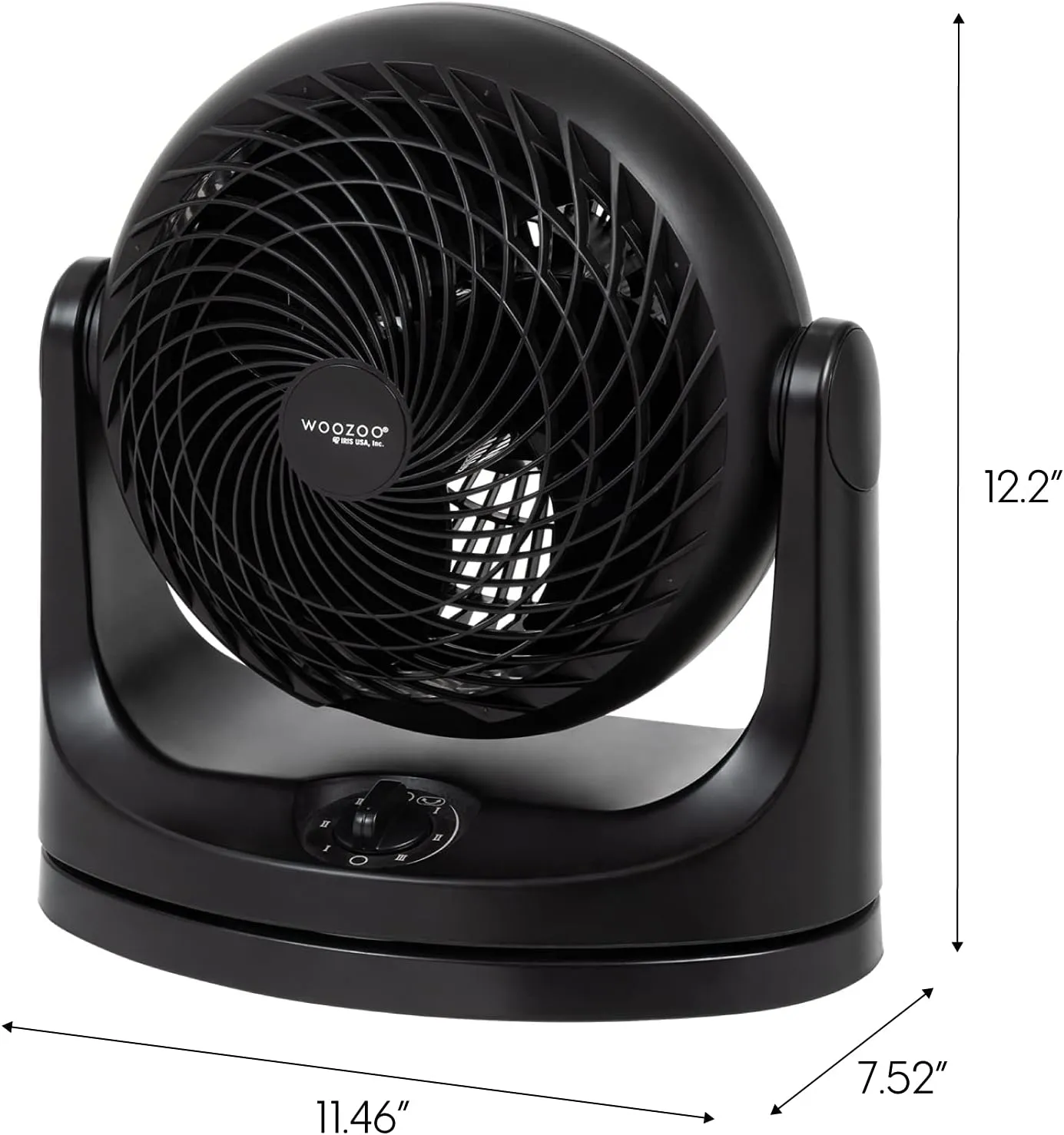 IRIS USA WOOZOO Desk Fan, Oscillating Table Air Circulator, 3 Speeds, 52ft Max Air Distance, 112 Adjustable Tilt, Quiet Motor, Small Fan for Bedroom, Office, Dorm, Black