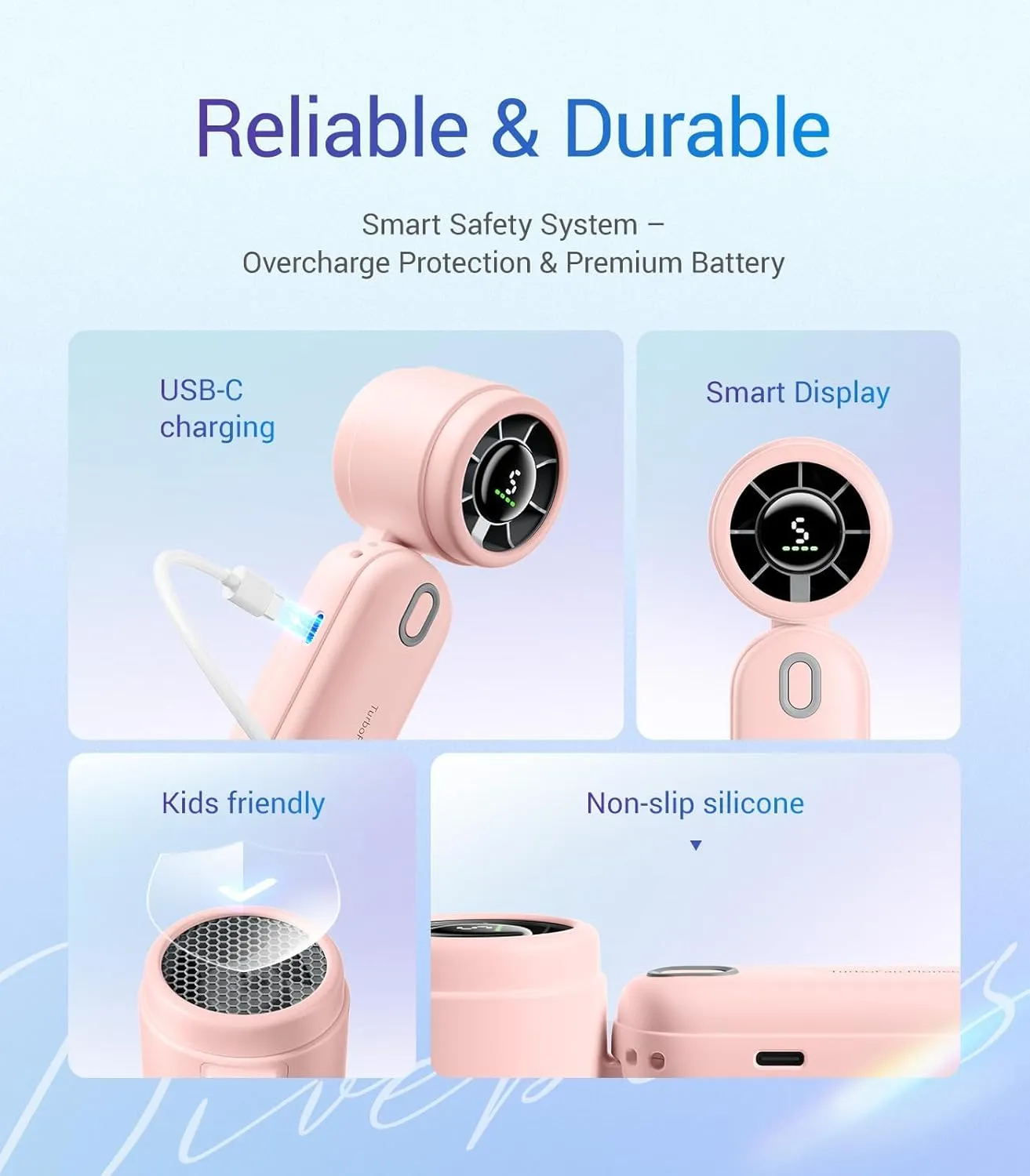 iTurbo Handheld Turbo Fan, Mini Foldable Portable Hand Fans, Rechargeable Battery, 5 Gear High Speeds Led Display,Powerful Airflow, 12Hrs Cooling Small Fan Travel Essentials Beach, Outdoor, Work