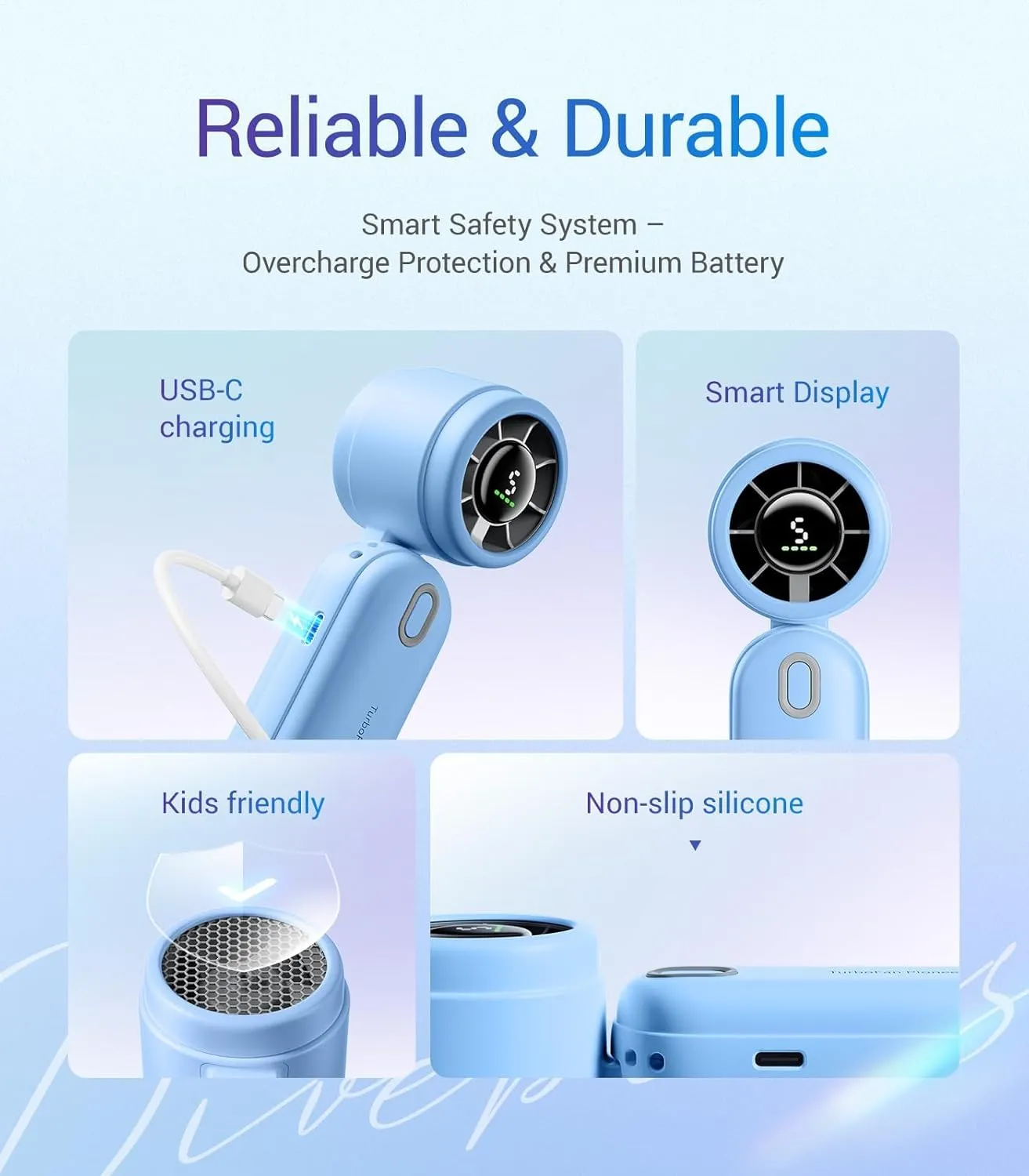 iTurbo Handheld Turbo Fan, Mini Foldable Portable Hand Fans, Rechargeable Battery, 5 Gear High Speeds Led Display,Powerful Airflow, 12Hrs Cooling Small Fan Travel Essentials Beach, Outdoor, Work