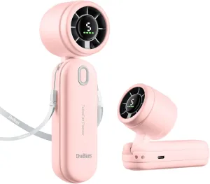 iTurbo Handheld Turbo Fan, Mini Foldable Portable Hand Fans, Rechargeable Battery, 5 Gear High Speeds Led Display,Powerful Airflow, 12Hrs Cooling Small Fan Travel Essentials Beach, Outdoor, Work Battery-powered portable fan