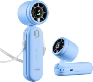 iTurbo Handheld Turbo Fan, Mini Foldable Portable Hand Fans, Rechargeable Battery, 5 Gear High Speeds Led Display,Powerful Airflow, 12Hrs Cooling Small Fan Travel Essentials Beach, Outdoor, Work Battery-powered portable fan