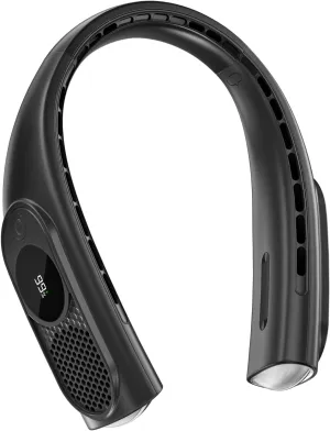 JIAGE Neck Fan, Bladeless Wearable Hands-Free Portable Fan, 5200mAh Rechargeable, 360 Cooling with 3 Speeds, Ultra-Quiet Personal Fan LED Display, Idea for Home, Office, Travel, Sports- Black Neck fan for hands-free comfort