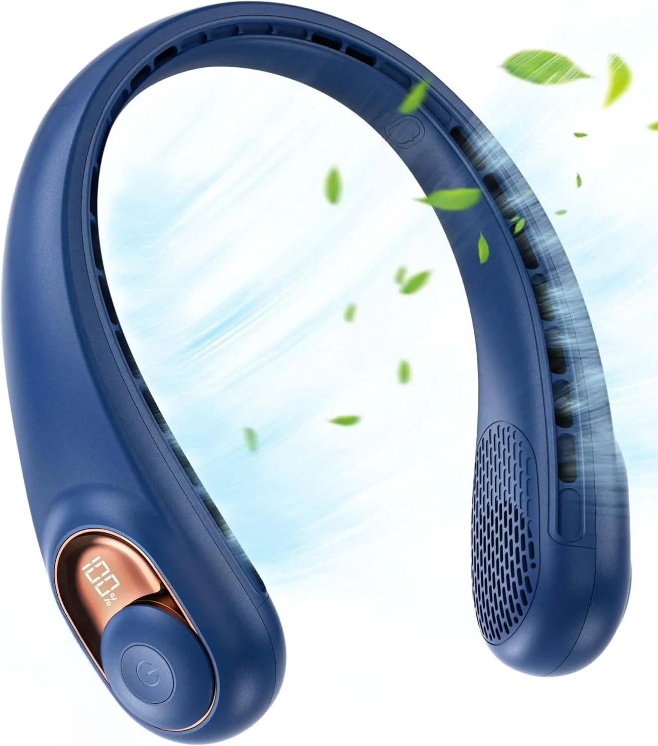 JIAGE Neck Fan, Bladeless Wearable Hands-Free Portable Fan, 5200mAh Rechargeable, 360 Cooling with 3 Speeds, Ultra-Quiet Personal Fan LED Display, Idea for Home, Office, Travel, Sports- Blue Neck fan for hands-free comfort