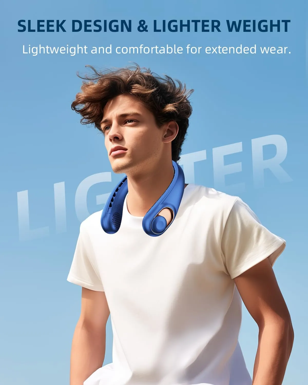 JIAGE Neck Fan, Bladeless Wearable Hands-Free Portable Fan, 5200mAh Rechargeable, 360 Cooling with 3 Speeds, Ultra-Quiet Personal Fan LED Display, Idea for Home, Office, Travel, Sports- Blue