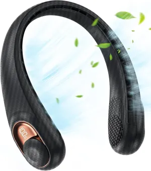 JIAGE Neck Fan, Bladeless Wearable Hands-Free Portable Fan, 5200mAh Rechargeable, 360 Cooling with 3 Speeds, Ultra-Quiet Personal Fan LED Display, Idea for Home, Office, Travel, Sports- Carbon Fiber Neck fan for hands-free comfort