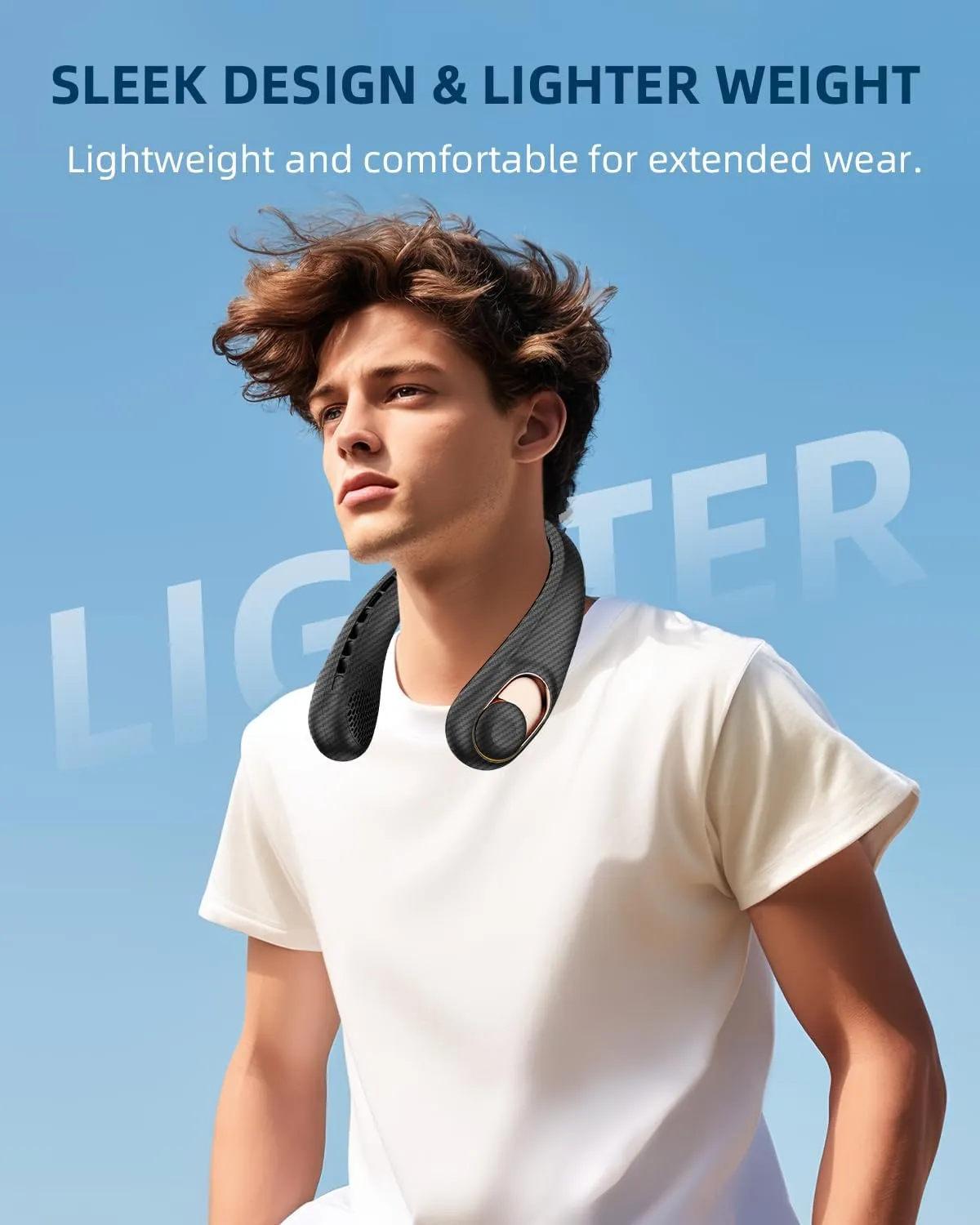 JIAGE Neck Fan, Bladeless Wearable Hands-Free Portable Fan, 5200mAh Rechargeable, 360 Cooling with 3 Speeds, Ultra-Quiet Personal Fan LED Display, Idea for Home, Office, Travel, Sports- Carbon Fiber