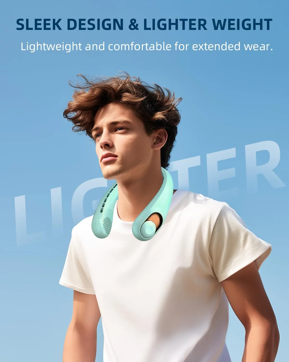 JIAGE Neck Fan, Bladeless Wearable Hands-Free Portable Fan, 5200mAh Rechargeable, 360 Cooling with 3 Speeds, Ultra-Quiet Personal Fan LED Display, Idea for Home, Office, Travel, Sports- Light Green