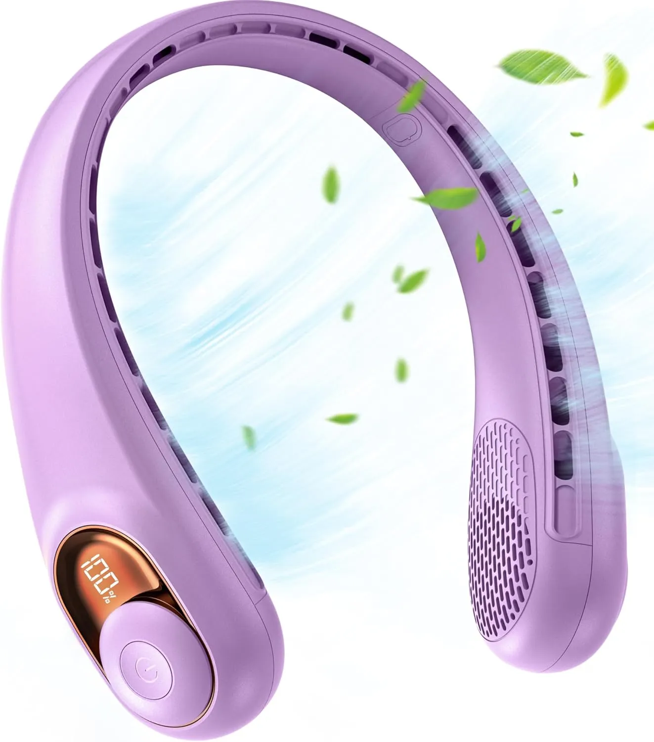 JIAGE Neck Fan, Bladeless Wearable Hands-Free Portable Fan, 5200mAh Rechargeable, 360 Cooling with 3 Speeds, Ultra-Quiet Personal Fan LED Display, Idea for Home, Office, Travel, Sports- Light Purple Neck fan for hands-free comfort