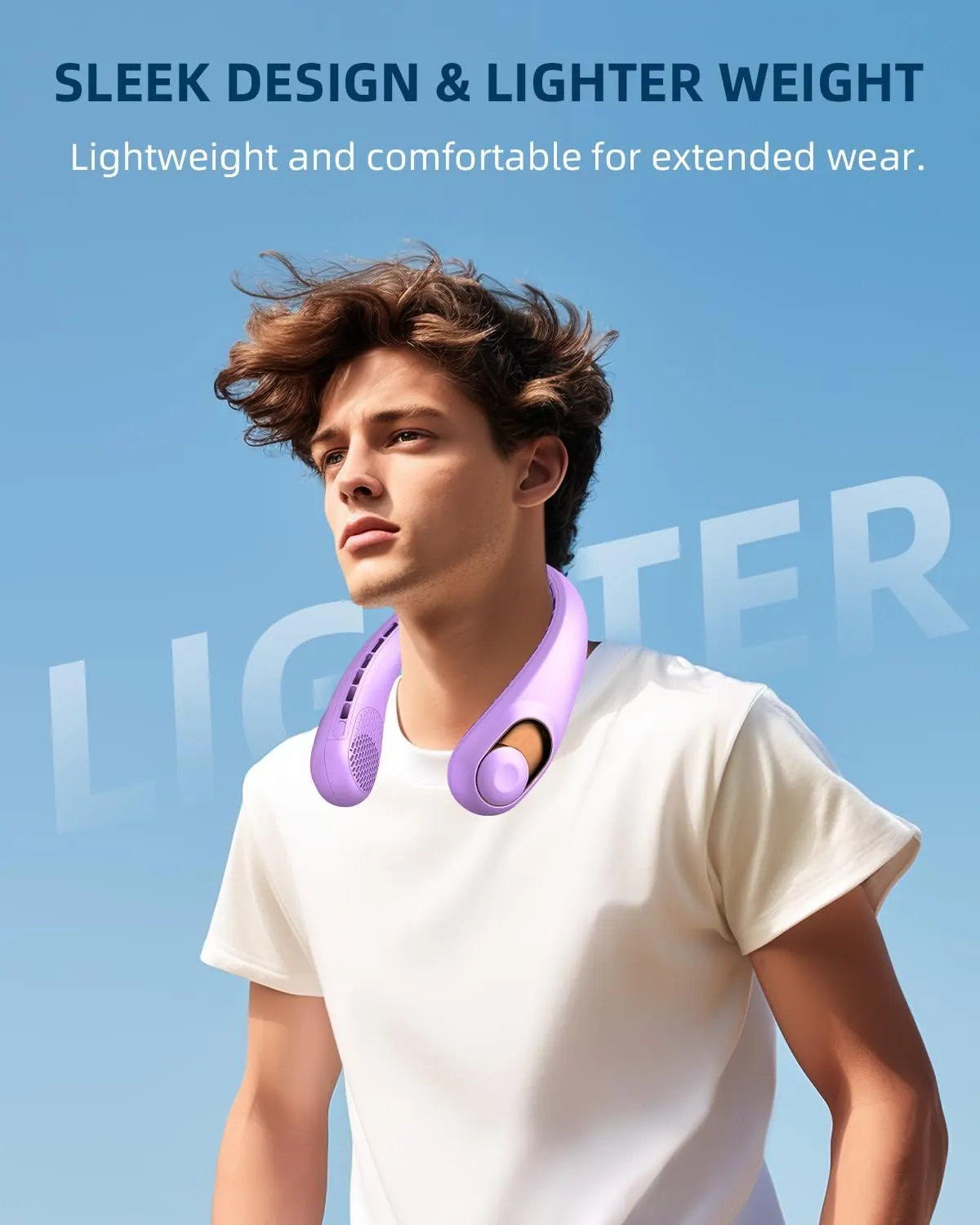 JIAGE Neck Fan, Bladeless Wearable Hands-Free Portable Fan, 5200mAh Rechargeable, 360 Cooling with 3 Speeds, Ultra-Quiet Personal Fan LED Display, Idea for Home, Office, Travel, Sports- Light Purple