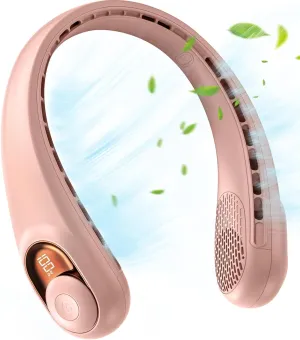 JIAGE Neck Fan, Bladeless Wearable Hands-Free Portable Fan, 5200mAh Rechargeable, 360 Cooling with 3 Speeds, Ultra-Quiet Personal Fan LED Display, Idea for Home, Office, Travel, Sports- Pink Neck fan for hands-free comfort