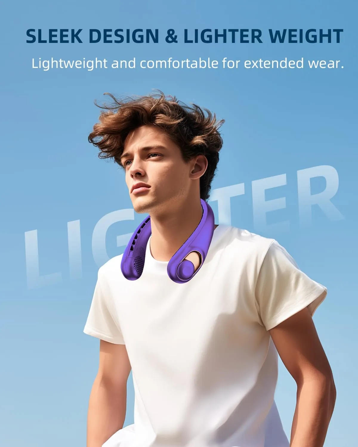 JIAGE Neck Fan, Bladeless Wearable Hands-Free Portable Fan, 5200mAh Rechargeable, 360 Cooling with 3 Speeds, Ultra-Quiet Personal Fan LED Display, Idea for Home, Office, Travel, Sports- Purple