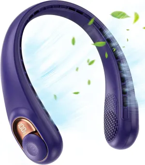 JIAGE Neck Fan, Bladeless Wearable Hands-Free Portable Fan, 5200mAh Rechargeable, 360 Cooling with 3 Speeds, Ultra-Quiet Personal Fan LED Display, Idea for Home, Office, Travel, Sports- Purple Small bladeless fan for quiet cooling