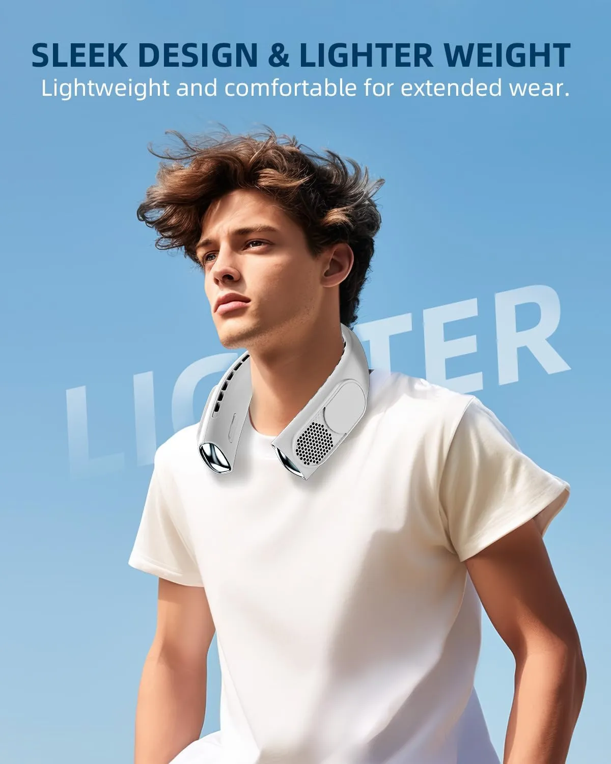 JIAGE Neck Fan, Bladeless Wearable Hands-Free Portable Fan, 5200mAh Rechargeable, 360 Cooling with 3 Speeds, Ultra-Quiet Personal Fan LED Display, Idea for Home, Office, Travel, Sports- White