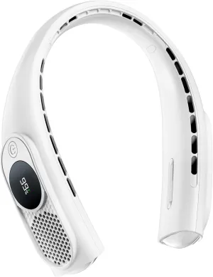JIAGE Neck Fan, Bladeless Wearable Hands-Free Portable Fan, 5200mAh Rechargeable, 360 Cooling with 3 Speeds, Ultra-Quiet Personal Fan LED Display, Idea for Home, Office, Travel, Sports- White Small bladeless fan for quiet cooling