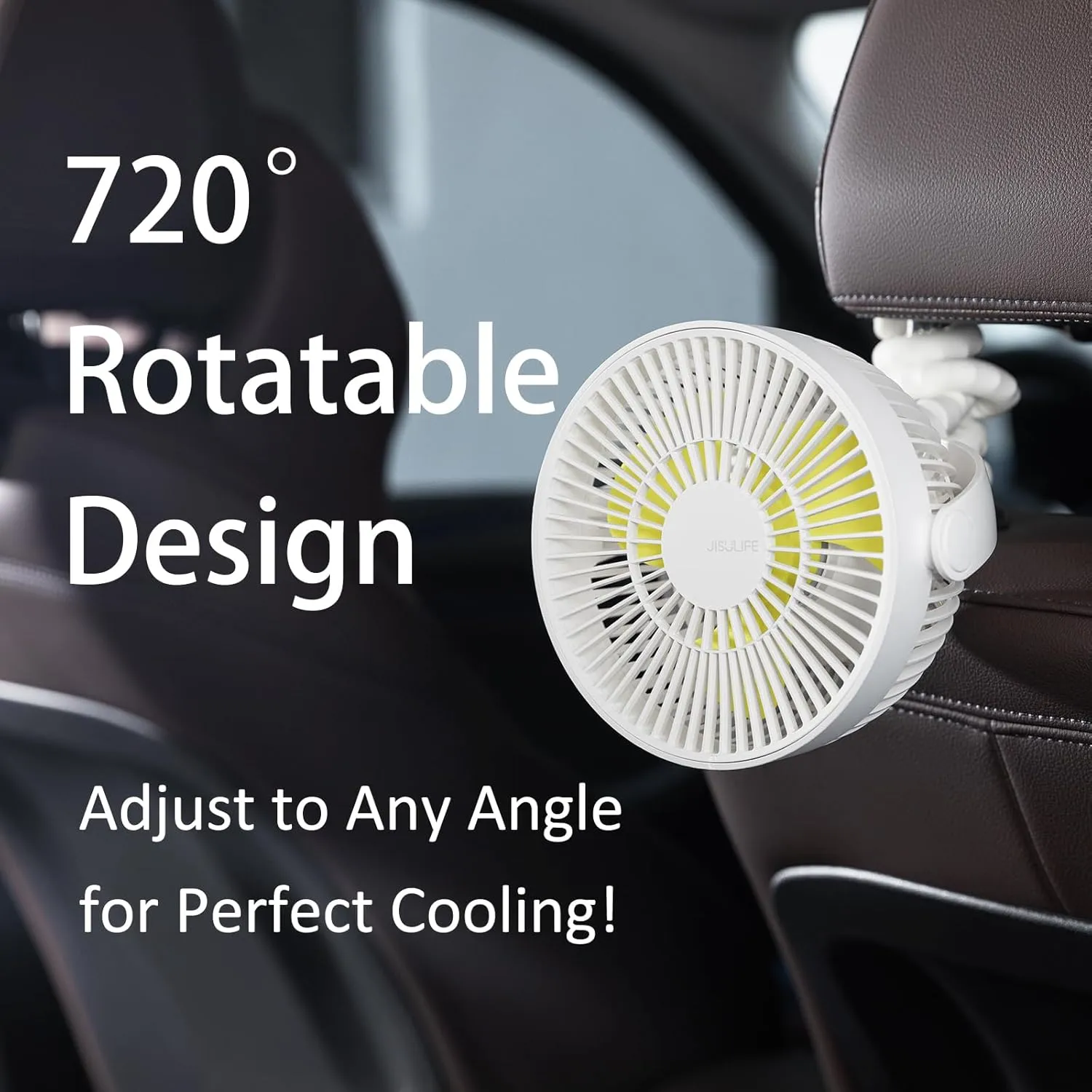 JISULIFE Battery Operated Portable Stroller Fan,4 Wind Speeds and 720 Adjustable Angle,USB Rechargeable Handheld Mini Fan,Octopus Clip Design for Crib, Golf Cart, Treadmill - White