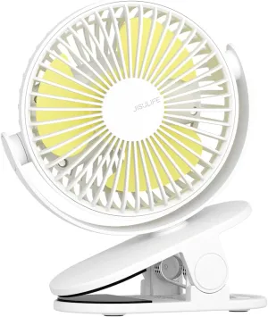 JISULIFE Clip on Baby Stroller Fan, 4000mAh Battery Operated, Portable Personal Small Fan, Quiet & Narrow Slot Design, 4 Speeds, Max 14 Hrs, Ideal for Bed, Desk, Car Seat - Milky White Battery-powered portable fan