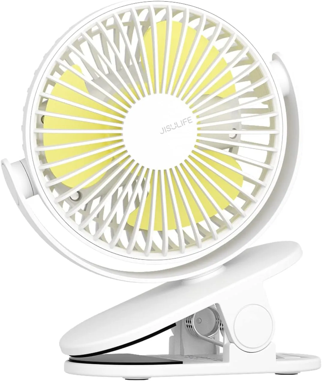 JISULIFE Clip on Baby Stroller Fan, 4000mAh Battery Operated, Portable Personal Small Fan, Quiet & Narrow Slot Design, 4 Speeds, Max 14 Hrs, Ideal for Bed, Desk, Car Seat - Milky White Battery-powered portable fan