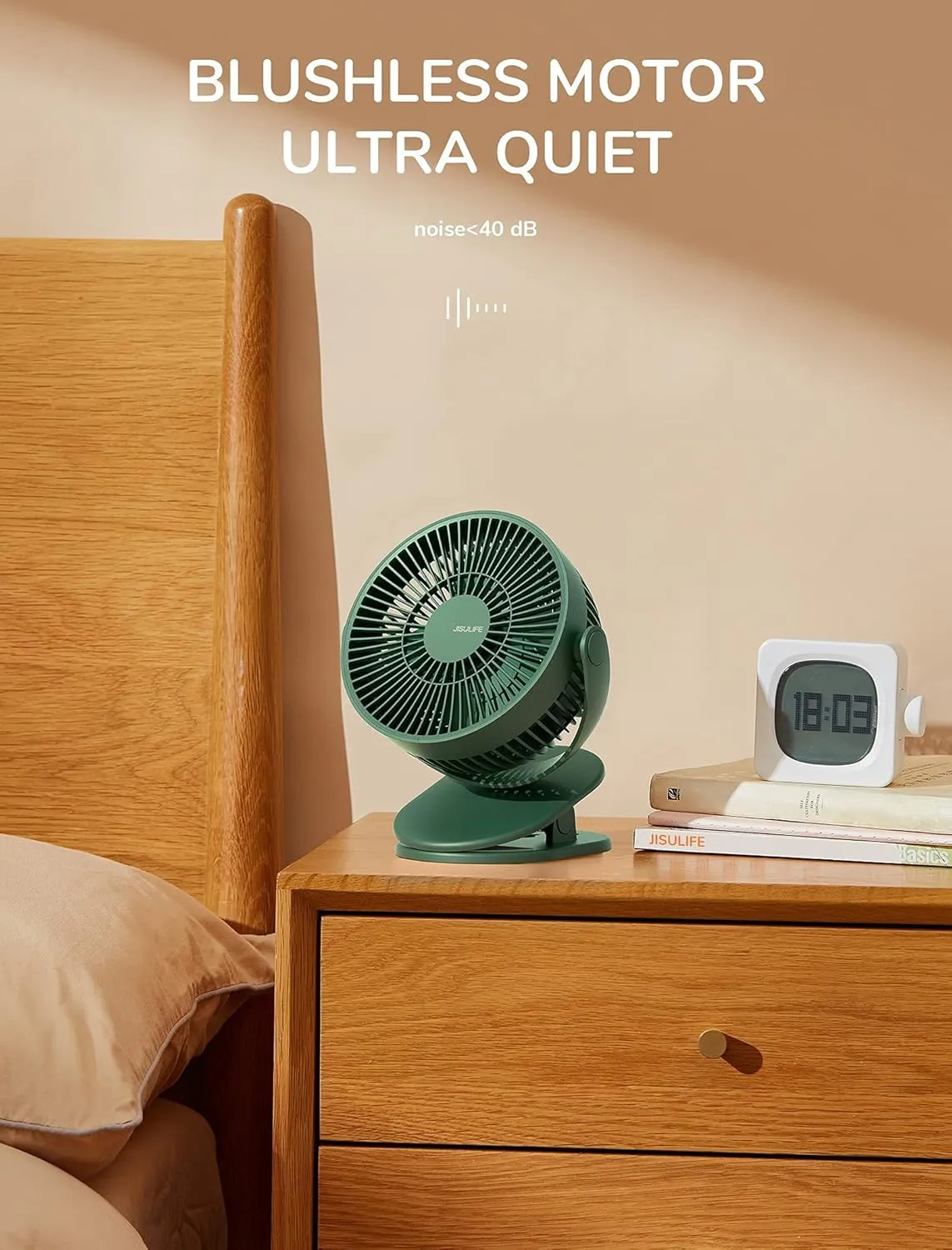 JISULIFE Clip on Baby Stroller Fan, 4000mAh Battery Operated, Portable Personal Small, Quiet & Narrow Slot Design, 4 Speeds, Max 14 Hrs, Ideal for Bed, Desk, Car Seat - Dark Green