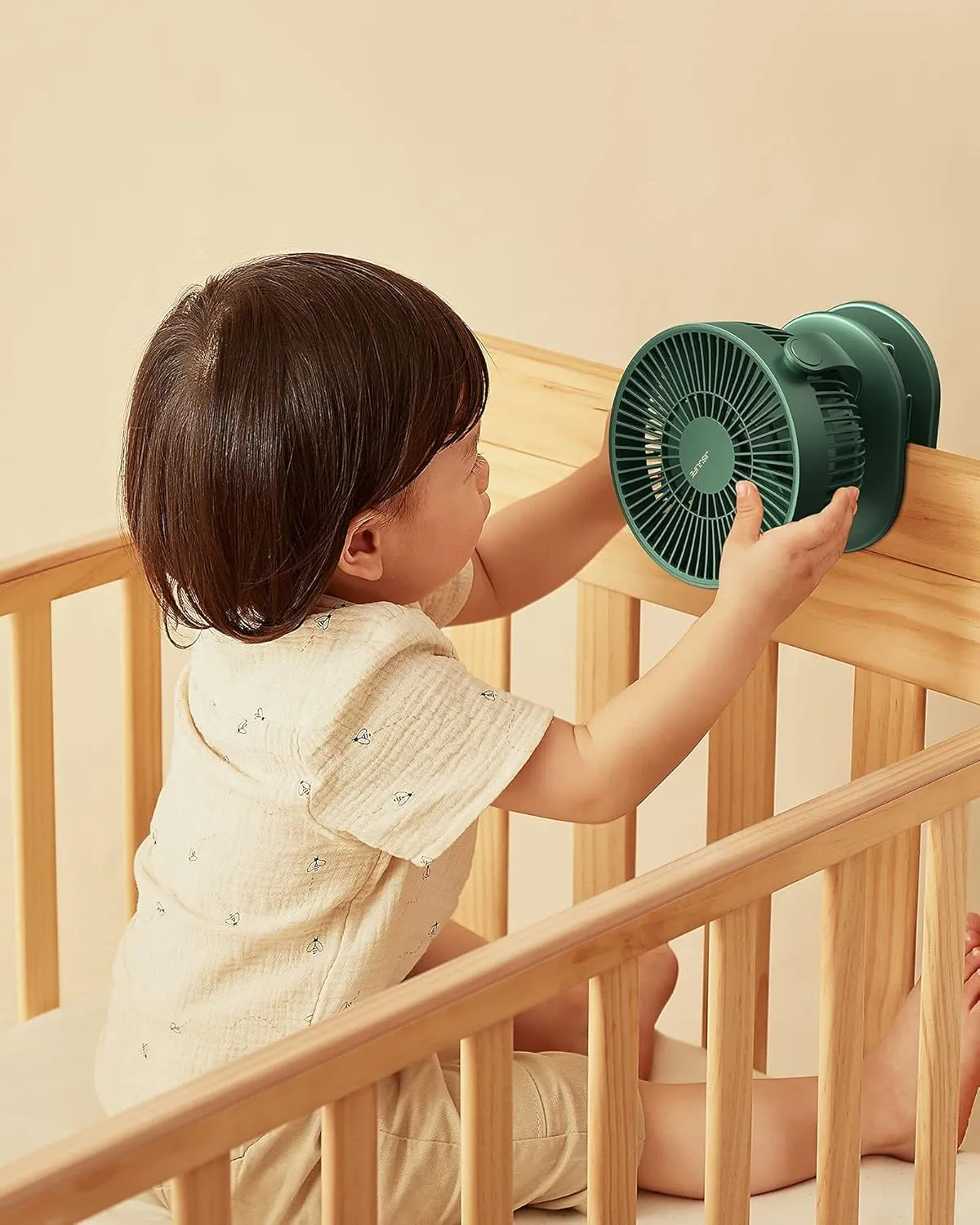 JISULIFE Clip on Baby Stroller Fan, 4000mAh Battery Operated, Portable Personal Small, Quiet & Narrow Slot Design, 4 Speeds, Max 14 Hrs, Ideal for Bed, Desk, Car Seat - Dark Green