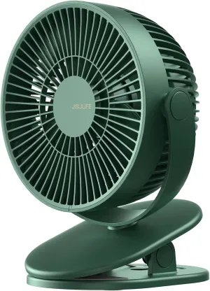 JISULIFE Clip on Baby Stroller Fan, 4000mAh Battery Operated, Portable Personal Small, Quiet & Narrow Slot Design, 4 Speeds, Max 14 Hrs, Ideal for Bed, Desk, Car Seat - Dark Green Battery-powered portable fan