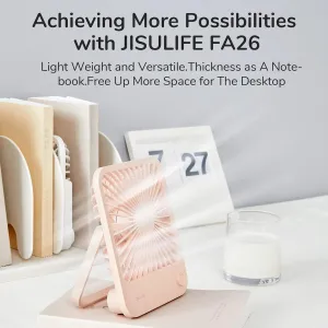 JISULIFE Desk Fan Battery Rechargable Fan180Foldable Portable Personal Fan, 4 Speeds Adjustable for Home Office Travel Outdoor-Pink USB desktop fan for workspace