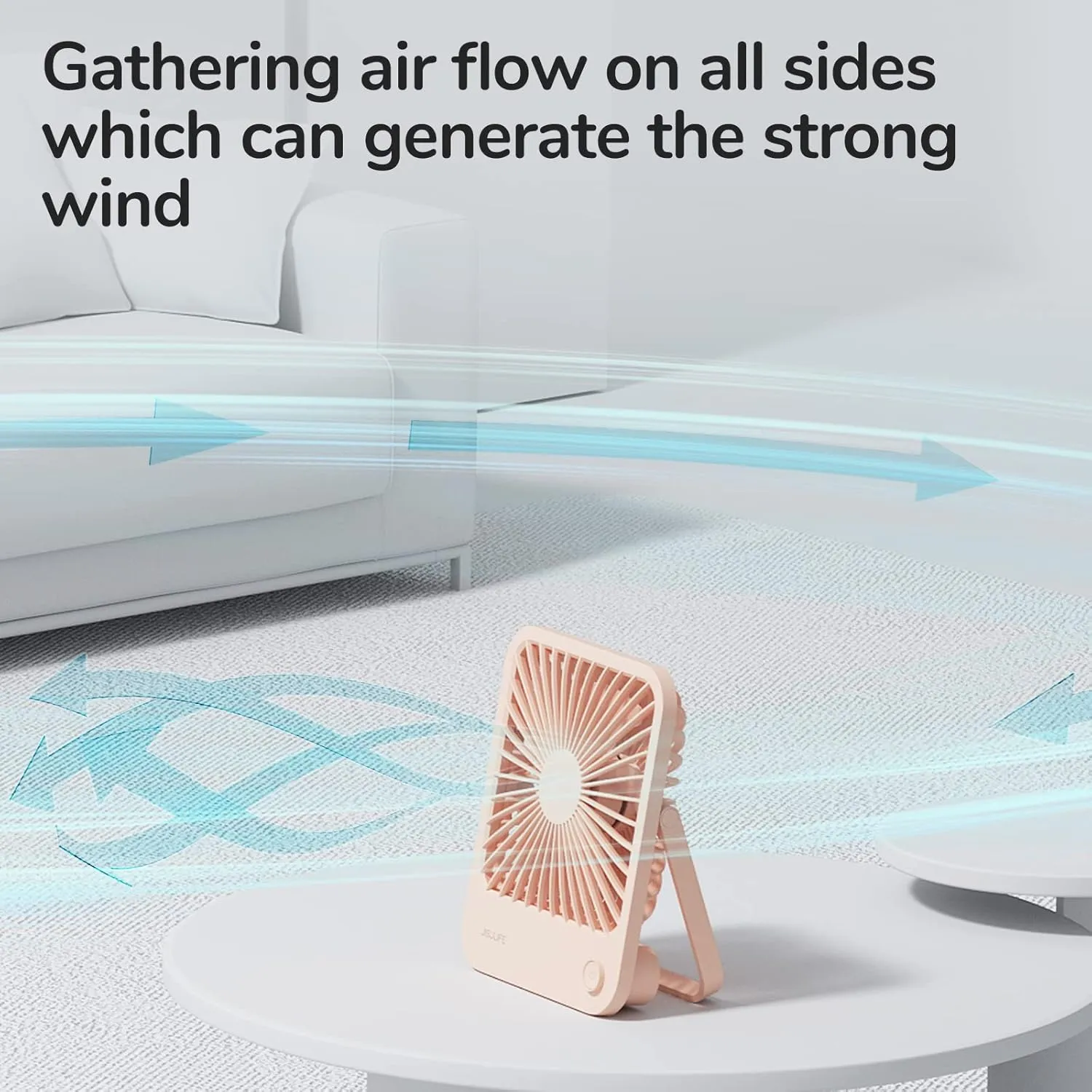 JISULIFE Desk Fan Battery Rechargable Fan180Foldable Portable Personal Fan, 4 Speeds Adjustable for Home Office Travel Outdoor-Pink