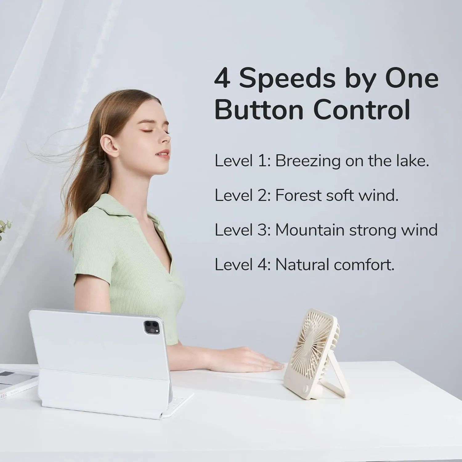 JISULIFE Desk Fan Battery Rechargeable, 4500mAh 180Foldable Portable Personal Fan, 4 Speeds Adjustable Long Battery-life for Home Office Travel Outdoor Gifts for Women Men-Brown