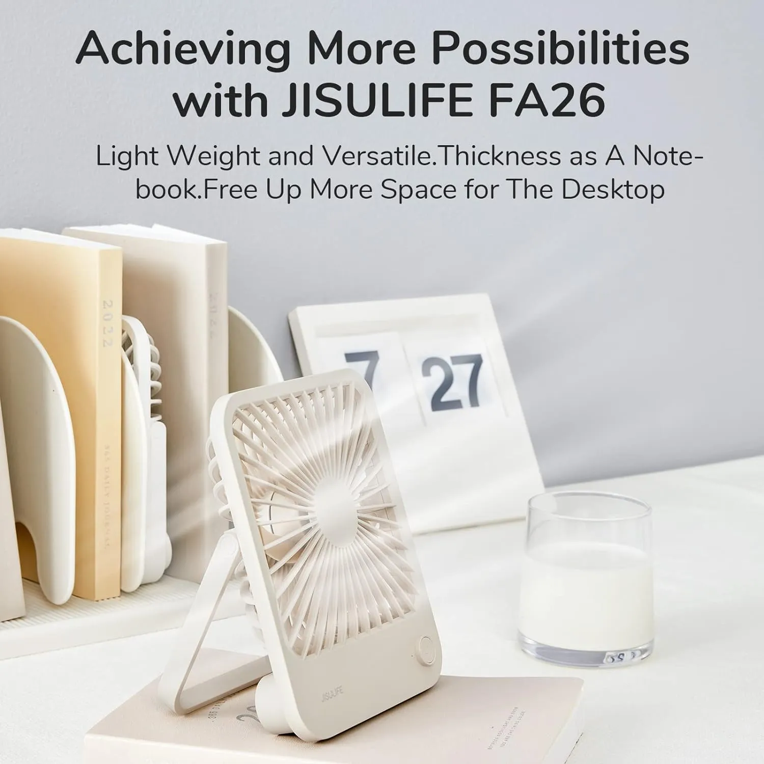 JISULIFE Desk Fan Battery Rechargeable, 4500mAh 180Foldable Portable Personal Fan, 4 Speeds Adjustable Long Battery-life for Home Office Travel Outdoor Gifts for Women Men-Brown USB desktop fan for workspace