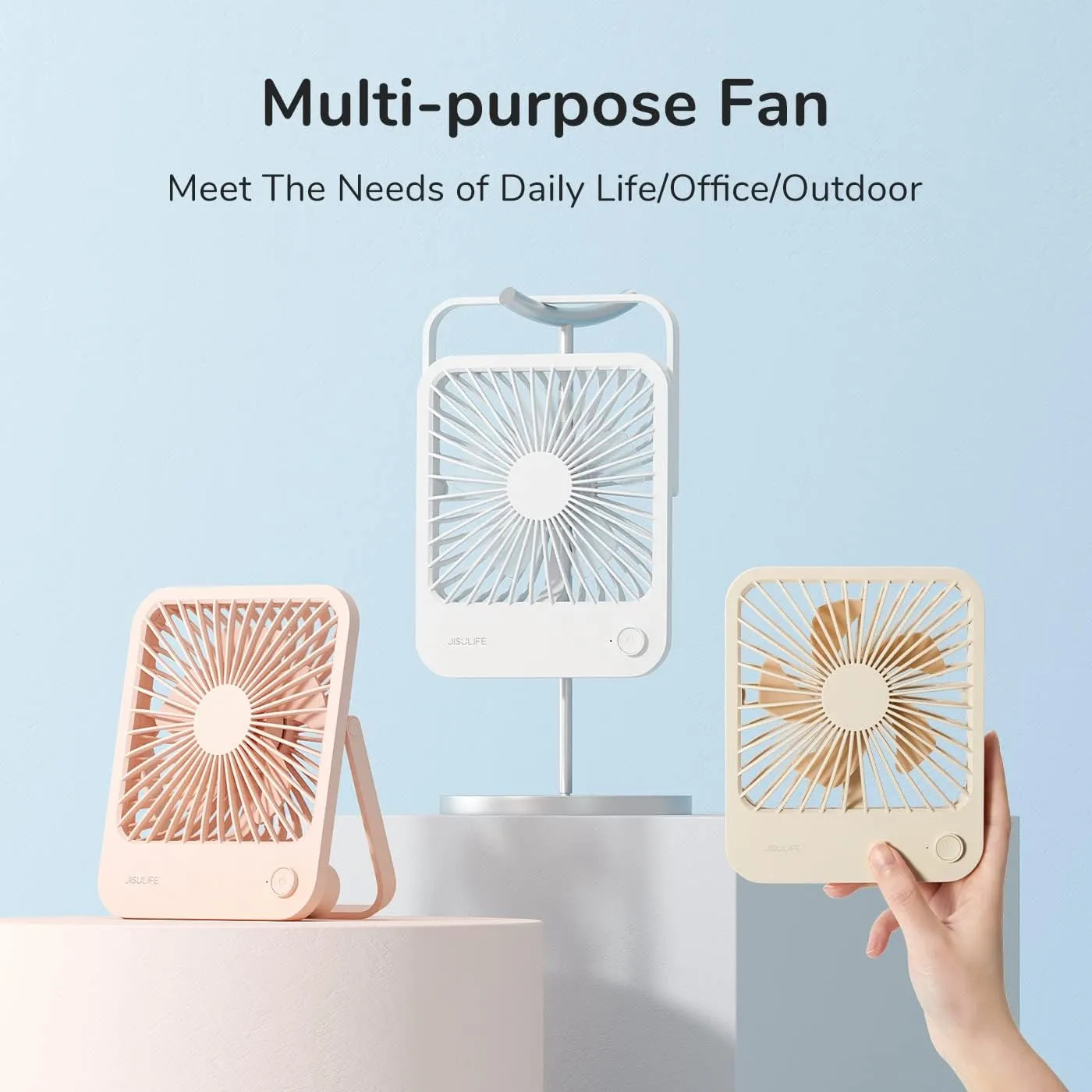 JISULIFE Desk Fan Battery Rechargeable, 4500mAh 180Foldable Portable Personal Fan, 4 Speeds Adjustable Long Battery-life for Home Office Travel Outdoor Gifts for Women Men-White