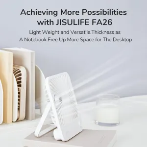 JISULIFE Desk Fan Battery Rechargeable, 4500mAh 180Foldable Portable Personal Fan, 4 Speeds Adjustable Long Battery-life for Home Office Travel Outdoor Gifts for Women Men-White USB desktop fan for workspace