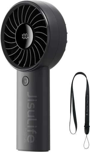JISULIFE Handheld Fan Life4[5-Speed Turbo Wind Pro],5000mAh Portable Rechargeable Fan with LED Display, Powerful Motor, Summer Essentials for Travel,Beach,Vacation,Makeup,Concerts,Cruise-Black Mini handheld fan for personal cooling