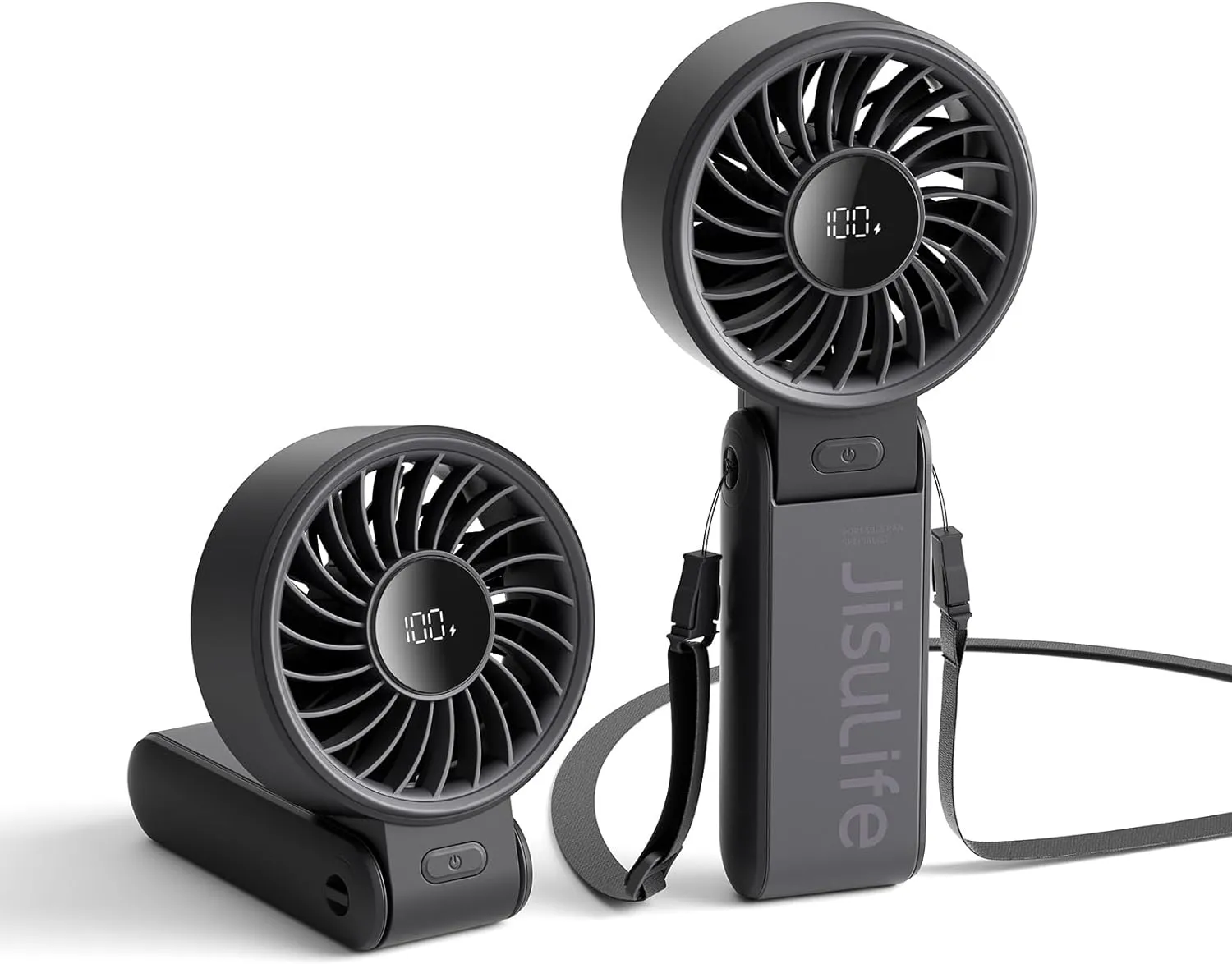 JISULIFE Handheld Fan Life7  Ultimate Flexibility: High-Power Motor, LED Display, 13 Hrs Cooling, 3600mAh Rechargeable, 5-Speed, Foldable Design, 3-IN-1 Portable Fan for Travel Cruise Beach(Black) Fan with safety blade design