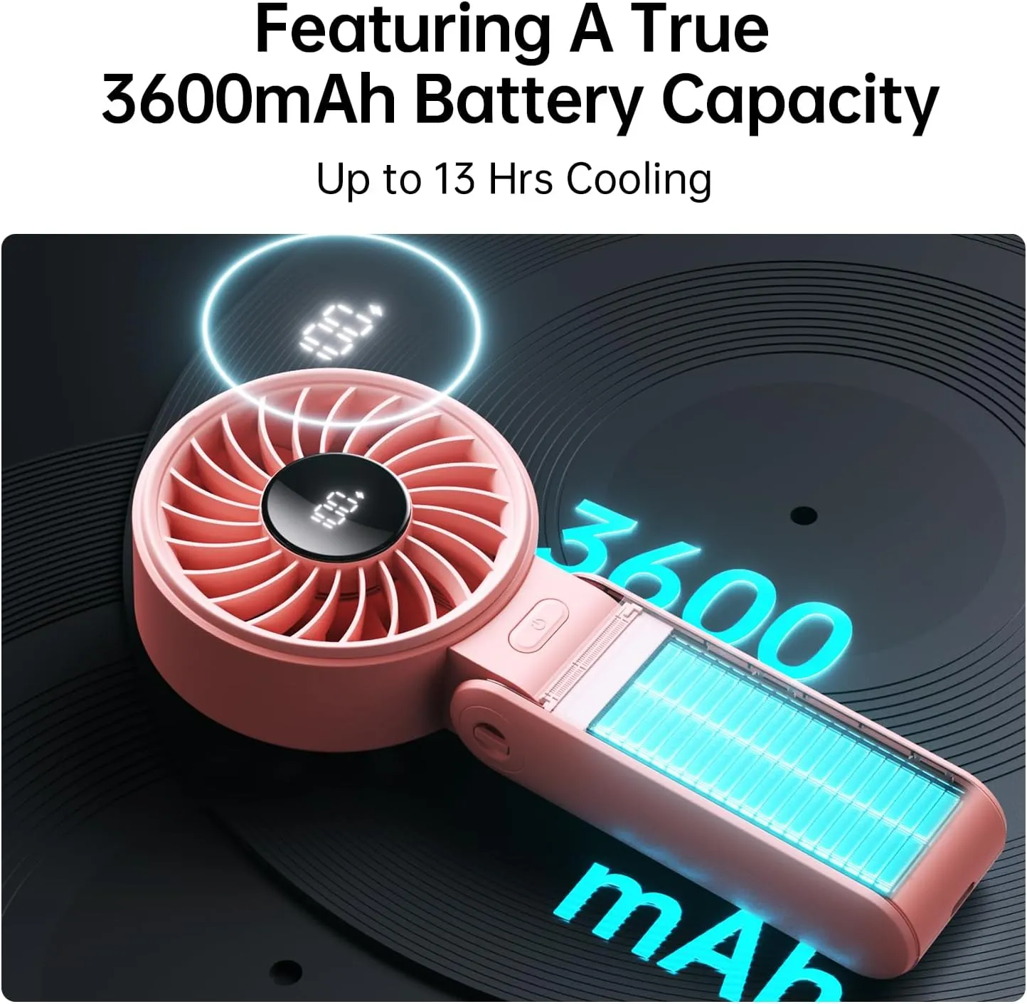 JISULIFE Handheld Fan Life7  Ultimate Flexibility: High-Power Motor, LED Display, 13 Hrs Cooling, 3600mAh Rechargeable, 5-Speed, Foldable Design, 3-IN-1 Portable Fan for Travel Cruise Beach(Pink)