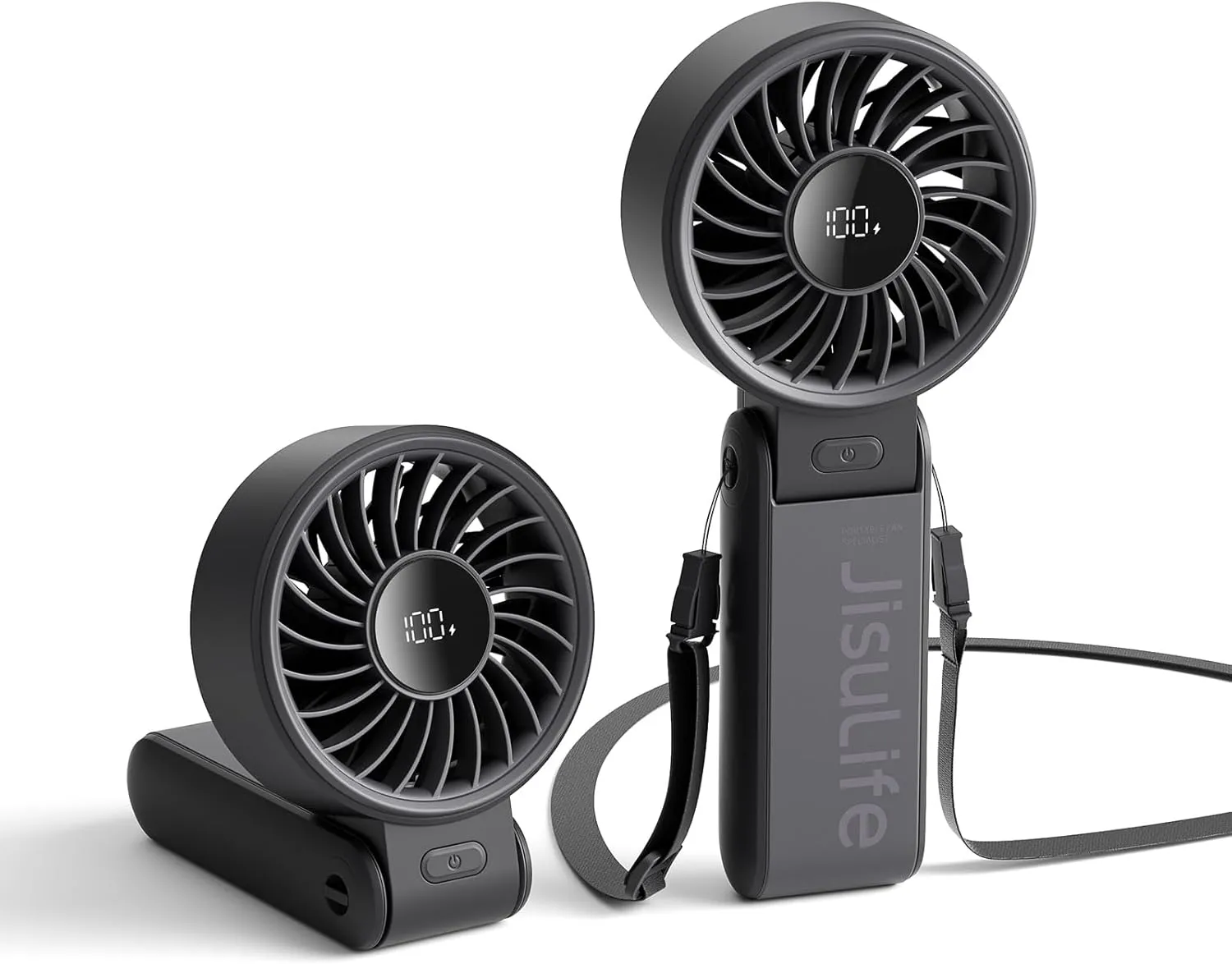 JISULIFE Handheld Fan Life7  Ultimate Flexibility: High-Power Motor, LED Display, 19.5 Hrs Cooling, 5000mAh Rechargeable, 5-Speed, Foldable Design, 3-IN-1 Portable Fan for Travel Cruise Beach(Black) Neck fan for hands-free comfort