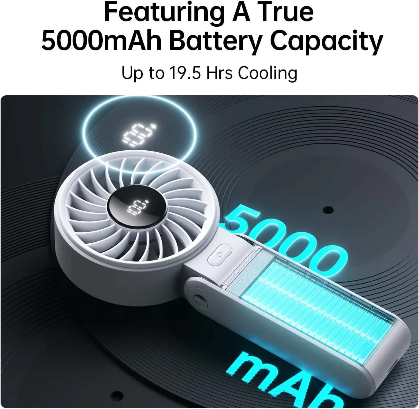 JISULIFE Handheld Fan Life7  Ultimate Flexibility: High-Power Motor, LED Display, 19.5 Hrs Cooling, 5000mAh Rechargeable, 5-Speed, Foldable Design, 3-IN-1 Portable Fan for Travel Cruise Beach(Grey)